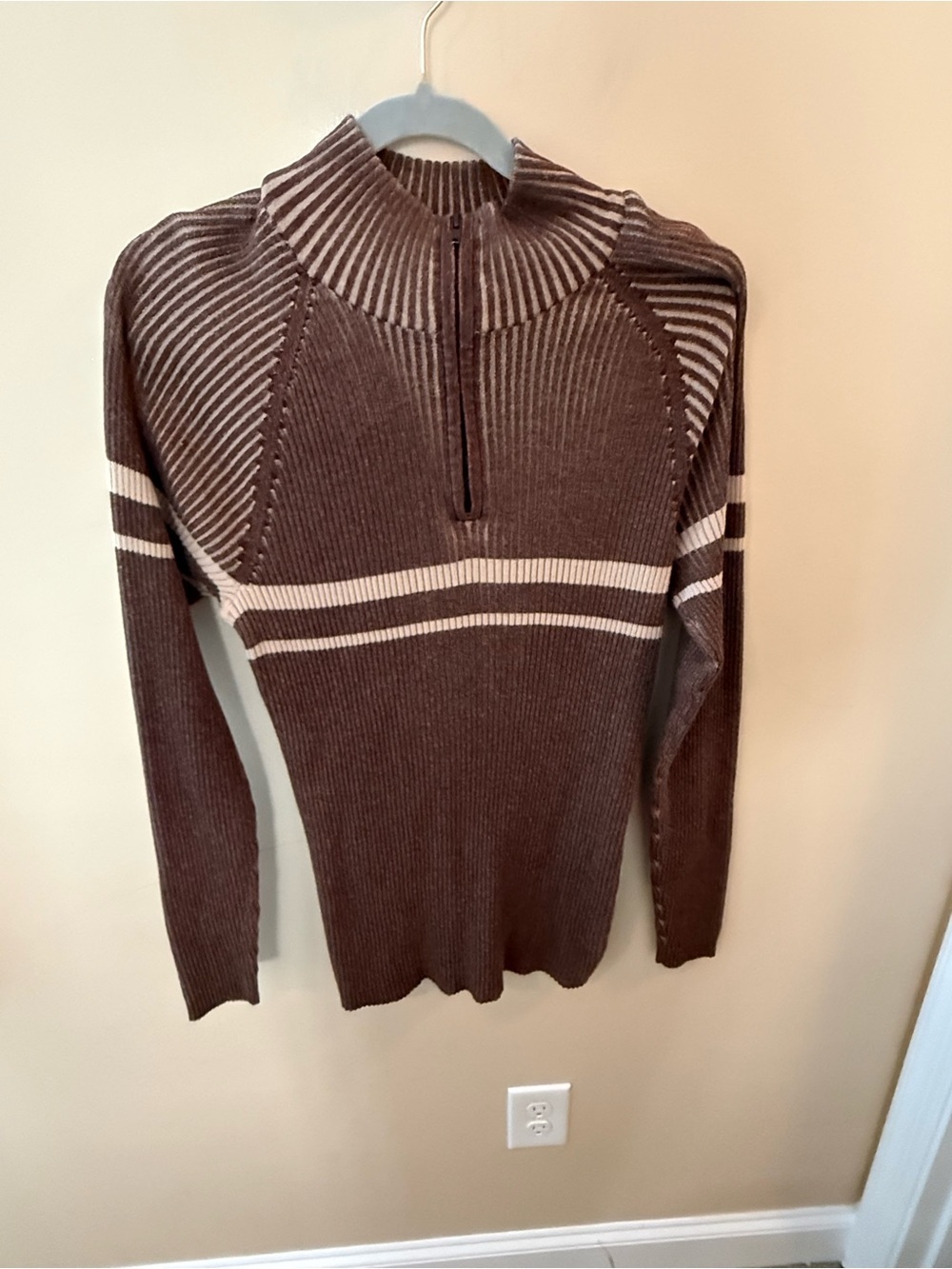 BKE Buckle Sweater Y2K 90s Cable Knit Cotton 1/4 Zip Pullover brown mens M
